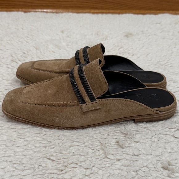 New Brunello Cucinelli Monili Embellished Suede Backless Mule Loafers Sz 38 US 8 - Picture 10 of 10